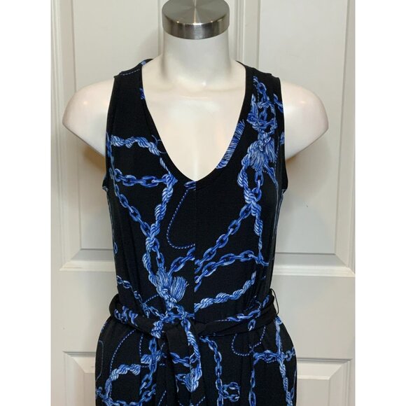 Joseph Ribkoff Black & Blue Chain Rope Print Sleeveless Wide Leg Jumpsuit Size 6 - Picture 3 of 10